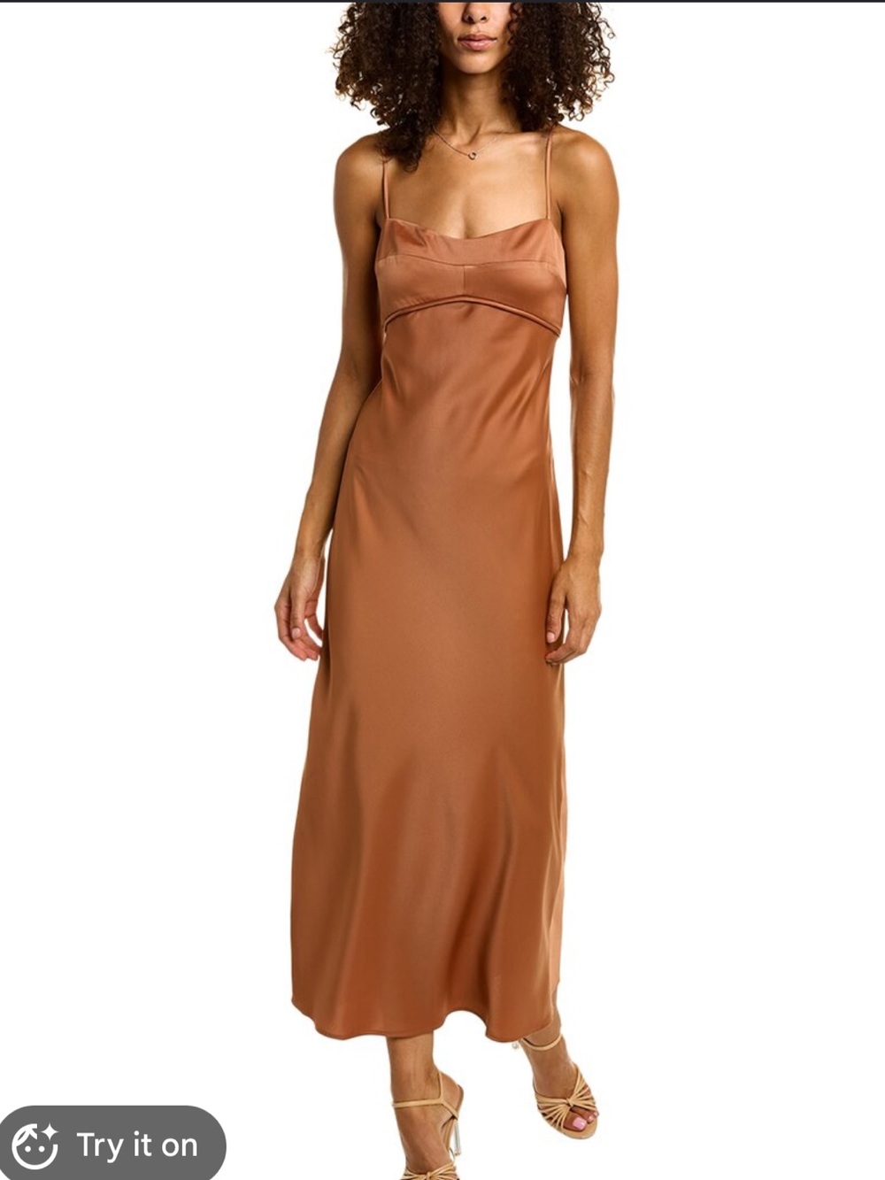 Wayf Satin Cami Slip Dress in Brown